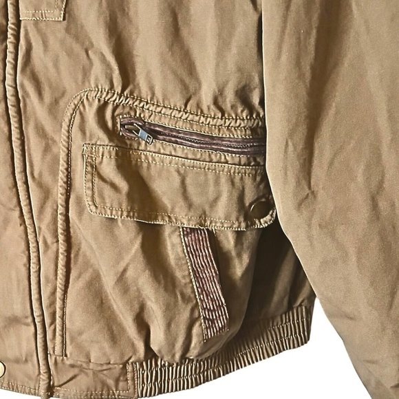 American Weekend Mens Bomber Coat Size L Tan Corduroy Contrast Insulated Chore - Picture 4 of 10